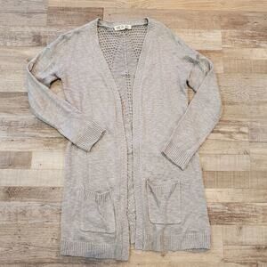 Pink rose medium womens gray open front long sleeve cardigan